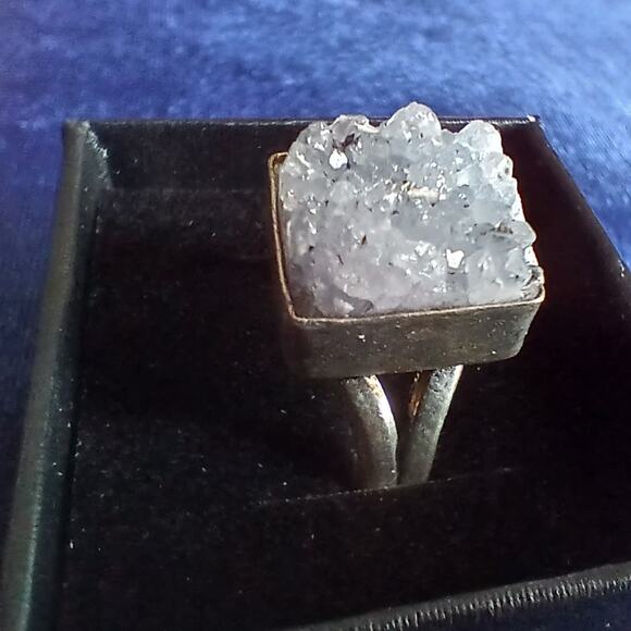 Natural Crystal Square Silver Ring size 5.75 reflective sparkly gemstone - Picture 1 of 14